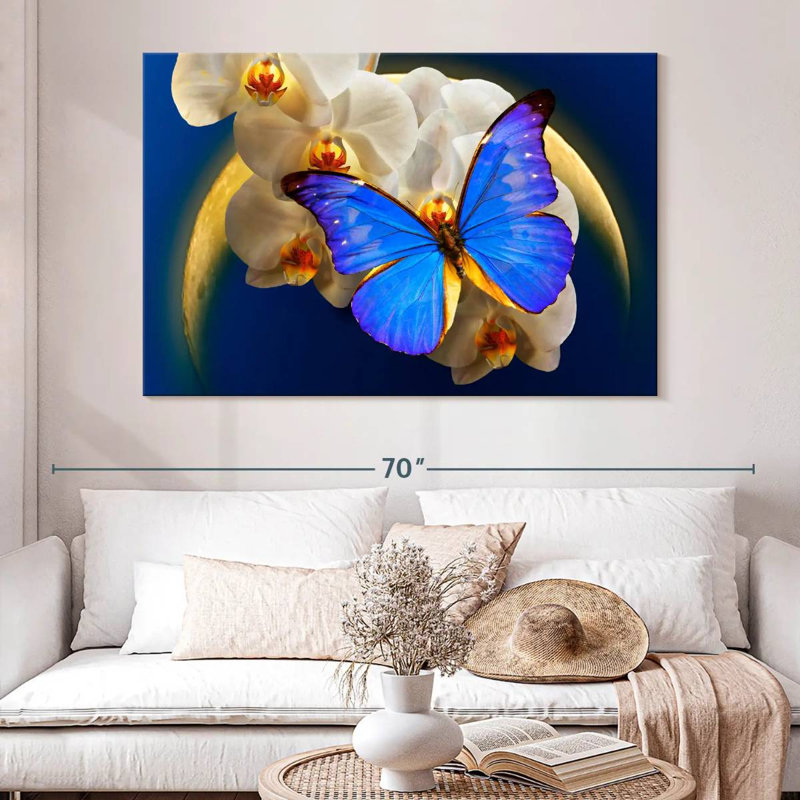 Papillon Morpho au clair de lune, H 34 po x l 51 po