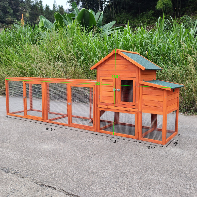 Poulailler de 122 pouces, en bois, nichoir extérieur, clôture grillagée, espace de repos, nettoyage rapide, intempéries, nidification sécuritaire, aire de poules verrouillables, retrait des excréments, boîte