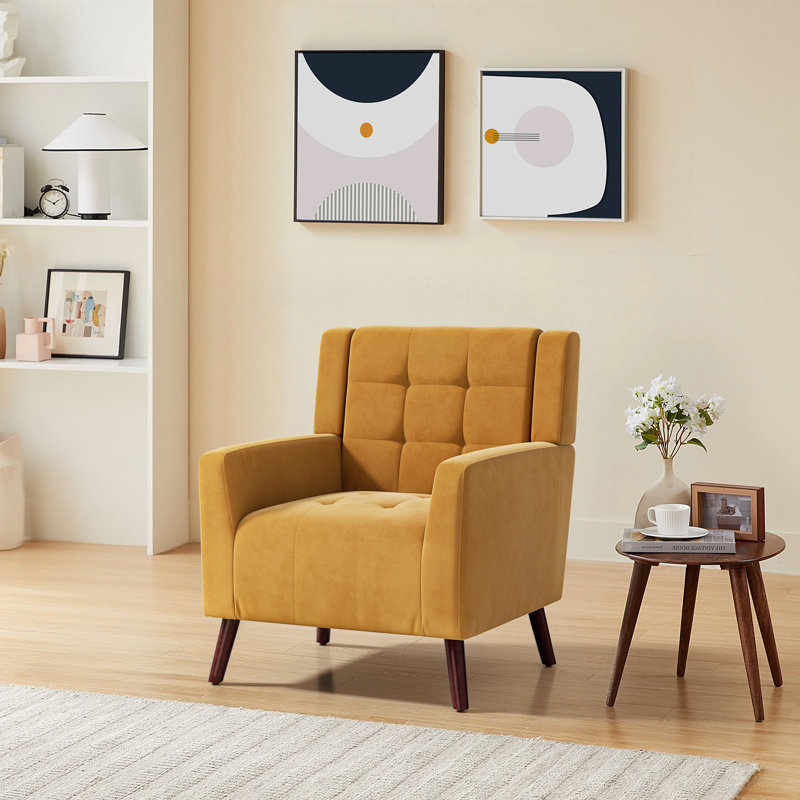 Fauteuil d'appoint avec coussins confortables Seleana, Coton / lin jaune