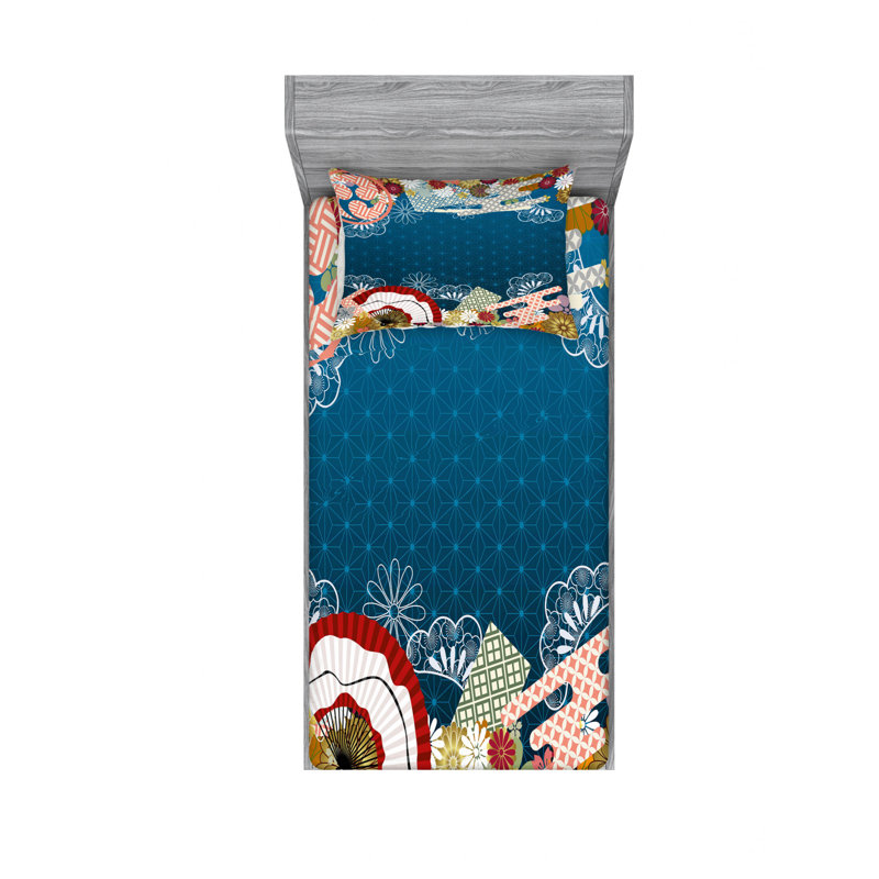 Ensemble de draps géométriques japonais, Ensemble de draps pour lit simple avec drap-housse