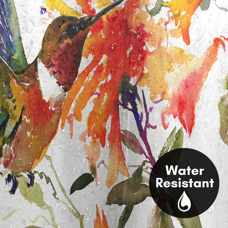 Rideau de douche floral colibri et fleurs orange par Suren Nersisyan