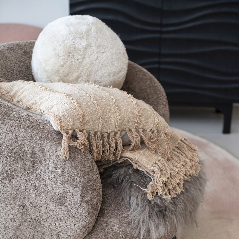 Cream Sheepskin Round Pillow with Polyester Insert