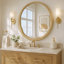 Miroir mural rond encadré en bois massif, miroir décoratif pour salle de bain