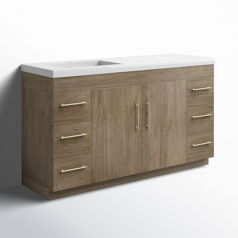 Verda 59.05'' Single Bathroom Vanity with Acrylic Top, White Oak