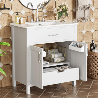 Meuble-lavabo de 30 pouces avec lavabo en céramique et beaucoup de rangement