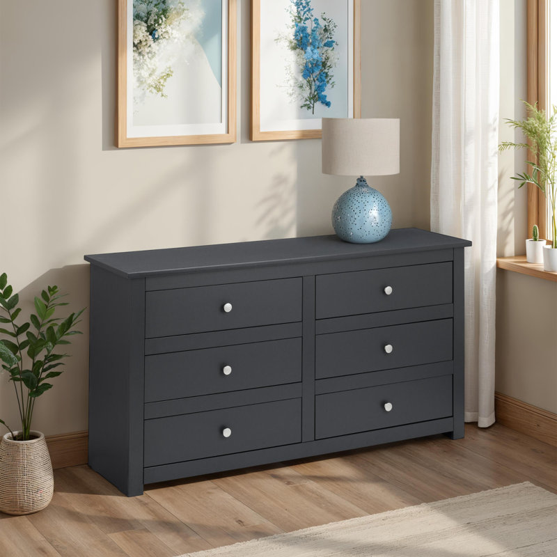 Payeur Solid Wood 140cm W 6 - Drawer Chest of Drawers, Anthracite