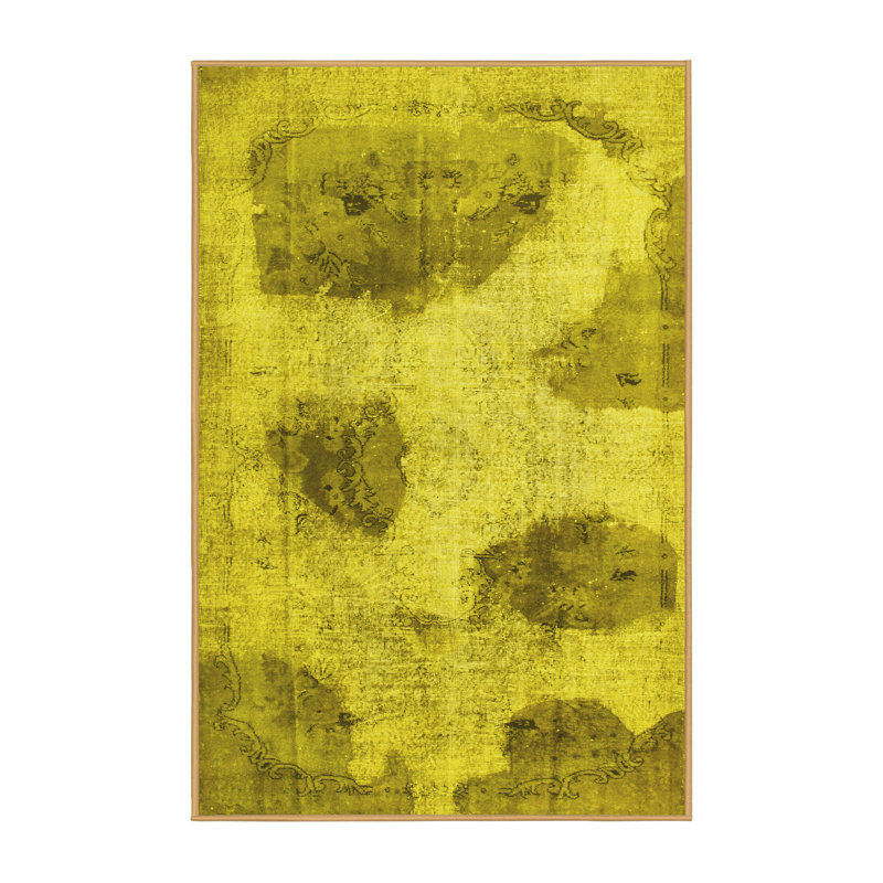 Tapis contemporains jaunes lavables à la machine 317, Rectangle 8 pi x 12 pi