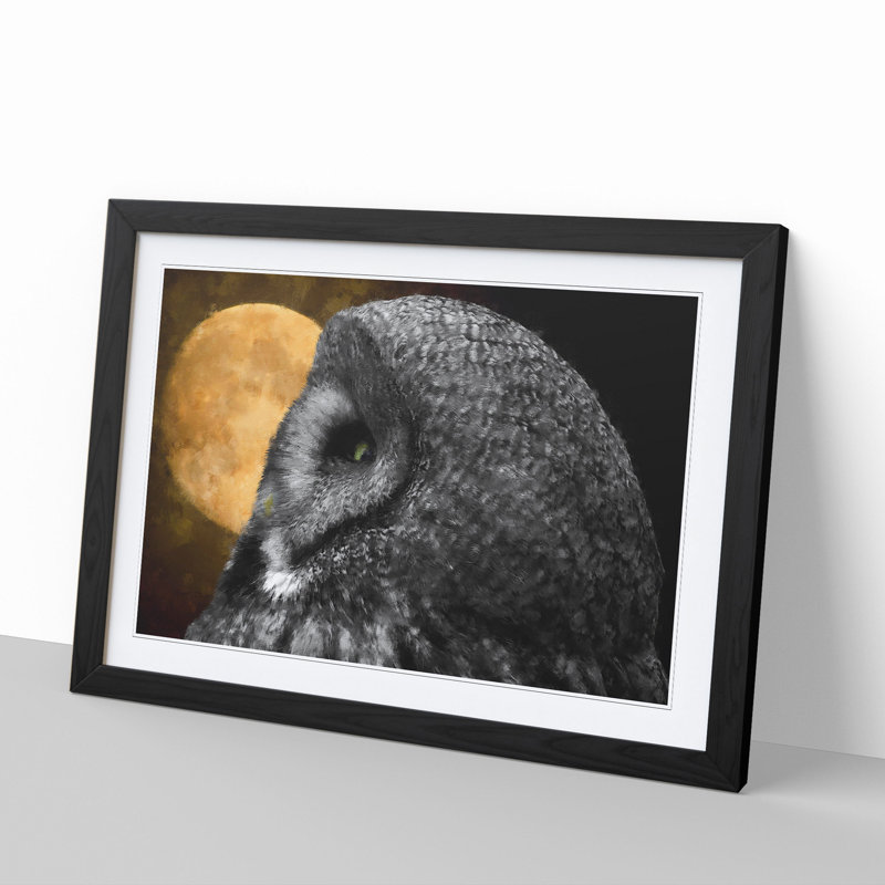 Great Grey Owl Vol.1 - Picture Frame Painting, 36cm H x 48cm W x 2cm D, Black Framed