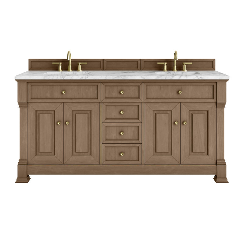 Brookfield 72'' Double Bathroom Vanity with Top, Carrara White, Pecan