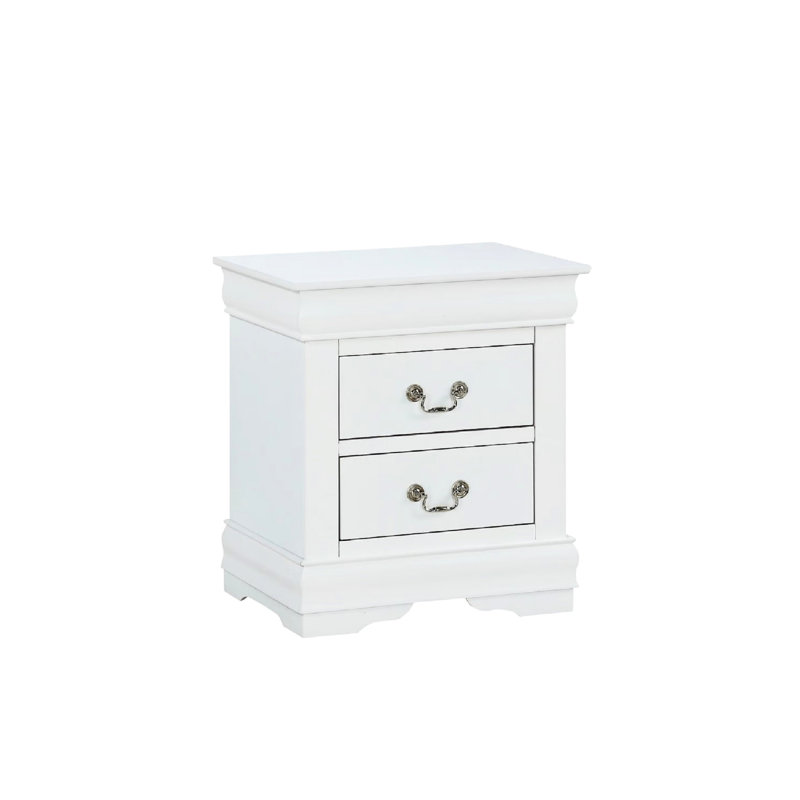 Table de chevet contemporaine blanche, deux tiroirs avec beaucoup d'espace, table de chevet à cadre en bois massif blanc, pour les nécessités quotidiennes, structure robuste