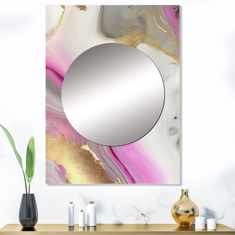 Zyking rose et or marbre abstrait II - miroir mural en marbre, miroir décoratif rose, impression d'art en métal