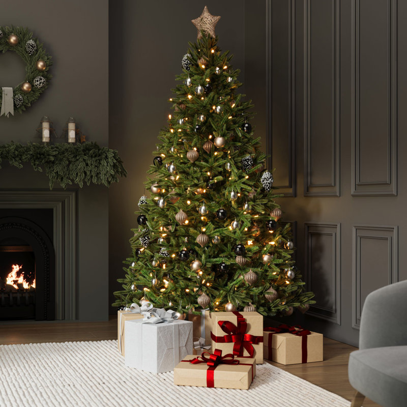 Faux Pre-Lit Christmas Tree, 244cm H x 155cm W x 155cm D