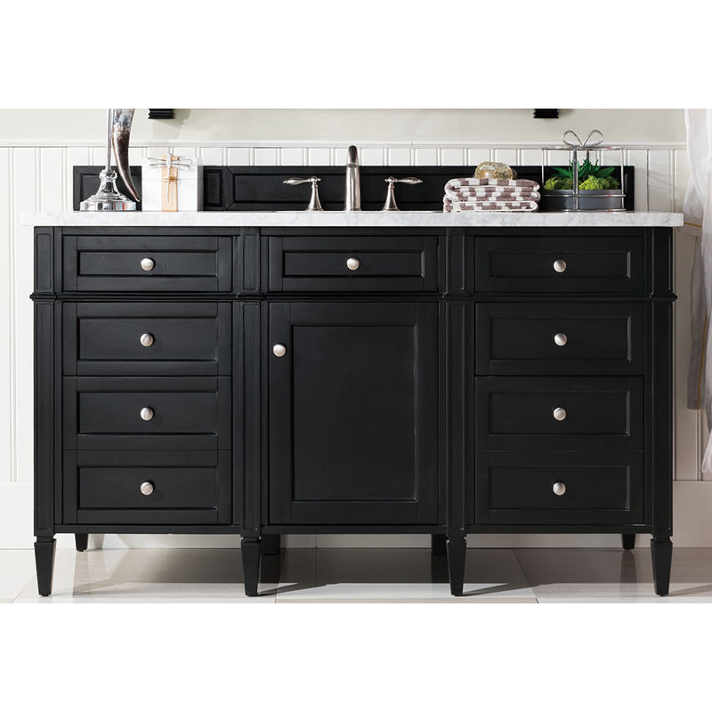 Brittany 60'' W Single Vanity, Eternal Jasmine Pearl, Black Onyx, 8" Widespread