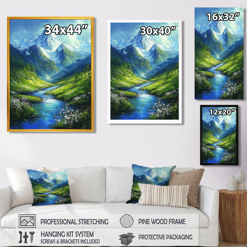 Gowtham Mountain River Reflections In Rocky Mountains III - montagnes, art mural encadré, Impression sur cadre flottant