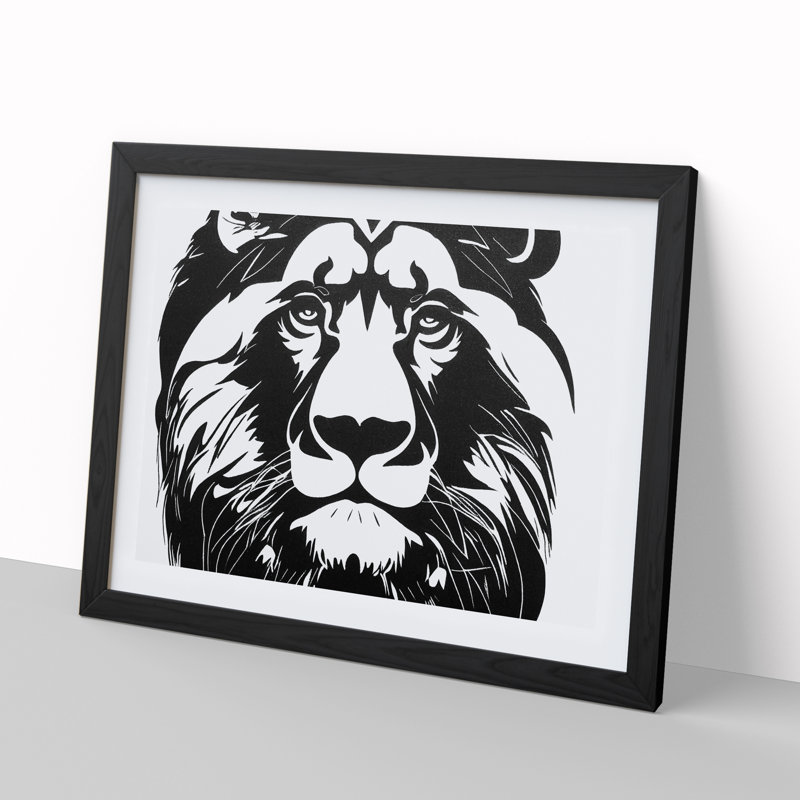 XH1022-8717X Surprising Lion - Single Picture Frame Print, 46cm H x 64cm W x 2cm D, Black