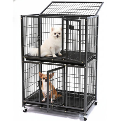Chenil de cage pour chien 31 pouces empilable avec quatre roues verrouillables, plateau amovible, cages pour chien
