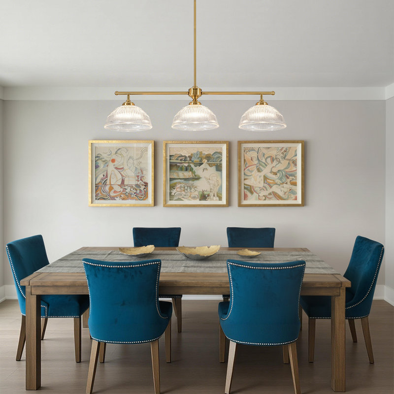 Modern 3-Light Domed Glass Dining Linear Pendant