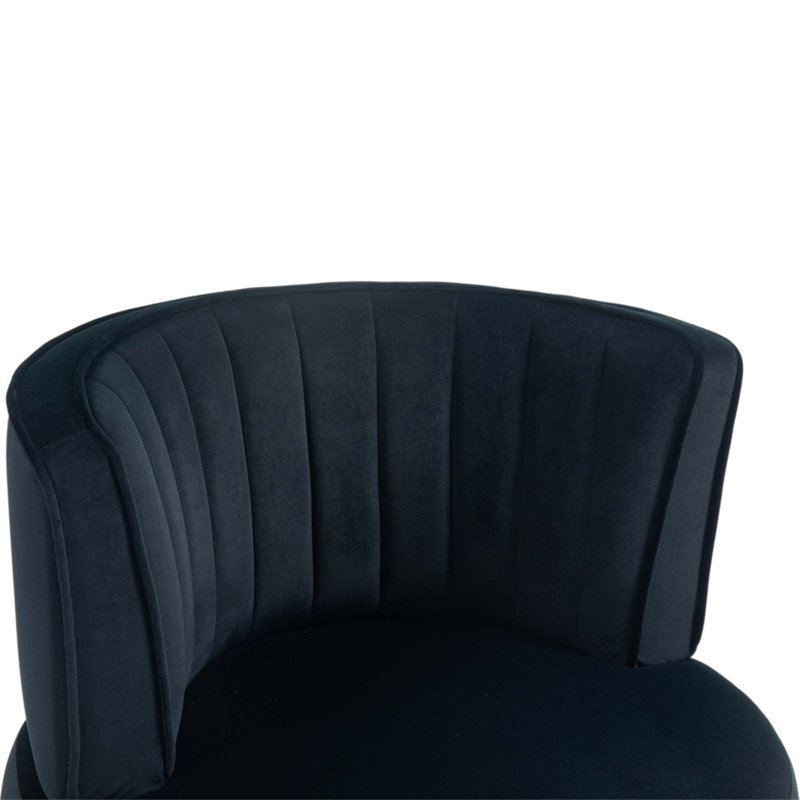 Alphonsine Upholstered Swivel Barrel Chair, Black Velvet