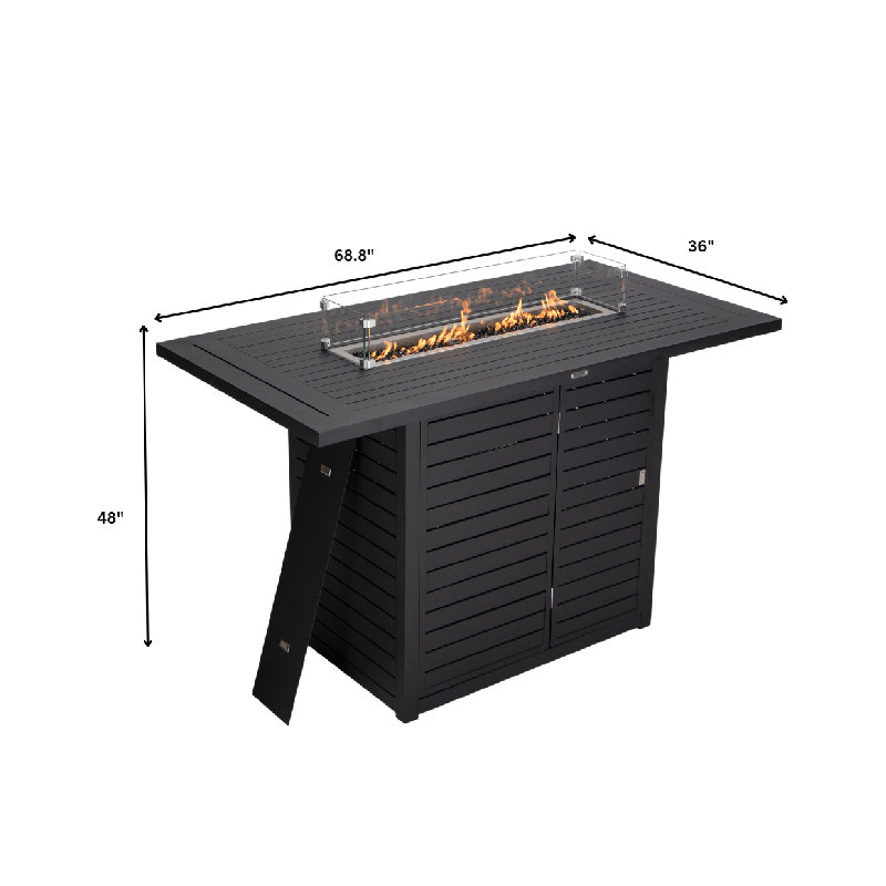 7-Piece Patio Dining Bar Set Aluminum Rectangular Fire Pit Table With Tank Holder And 6 Barstool With Removable Cushions Chelsea Collection