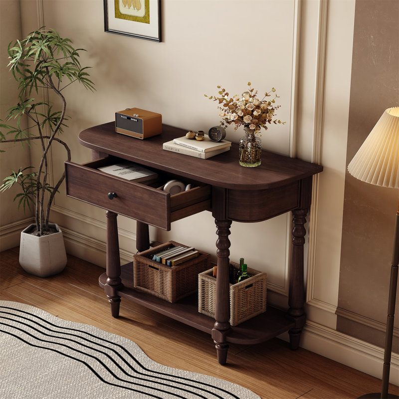 Retro Corner-curved Console Table, Espresso