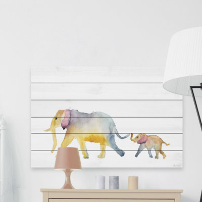 «Monserrat Mom and Baby Elephant», reproduction sur bois blanc