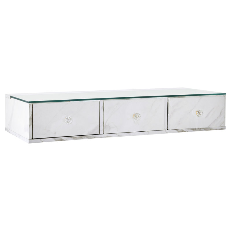 Glass Top Wall Mount Makeup Vanity, Storage Cabinet with 3 Drawers