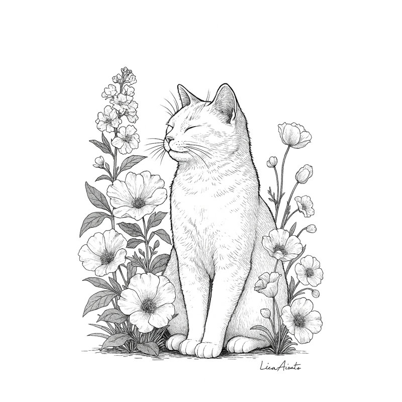 Chat floral avec fleurs sauvages Serenity