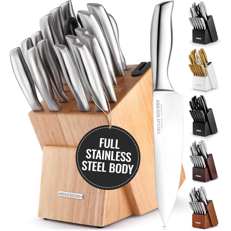 Zulay Kitchen Zulay Kitchen Premium 18-Piece Knife Set with Natural Wood Block and Built-in Sharpener