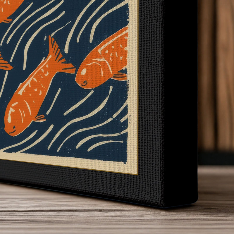 Swimming Fish Pattern Coastal - Wrapped Canvas, 18x12 - 45.7 x 30.5 cm, Black Border