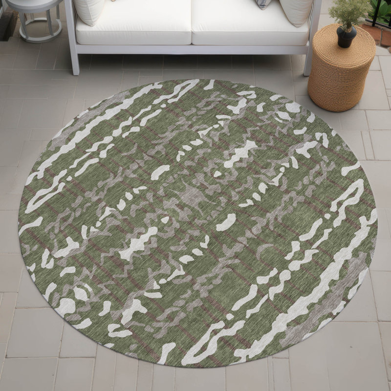 Tapis intérieur / extérieur lavable à la machine Chantille ACN2982, Olive, Rond 8 pi