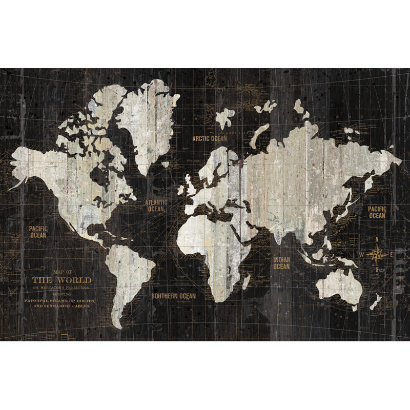 " Old World Map Black " by Wild Apple Portfolio, 24" H x 36" W  , No, Wrapped Canvas