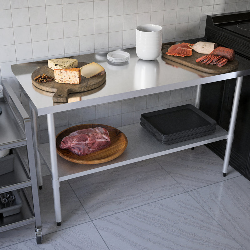Table de travail de cuisine en acier inoxydable 24 * 60 pouces - Tablette réglable pour la maison et l'entreprise antirouille