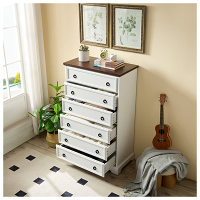 Modern 6 Drawer Dresser, White Bedroom Dresser with Easy Pull Handles - Tall Chest of Drawers for Closet Organization, Storage Dresser for Bedroom, Living Room, Hallway