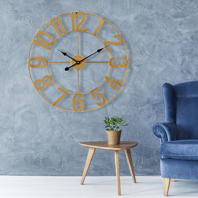 Large 16" wall clock, Très large, Doré