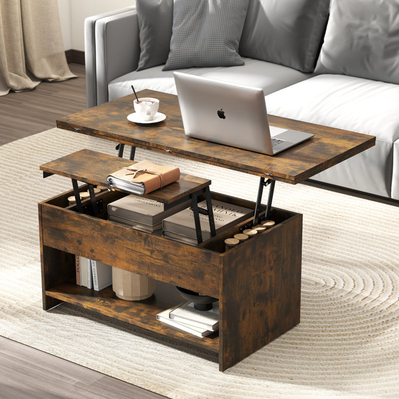 Agnes 4-In-1 Lift-Top Coffee Table With Hidden Storage for Living Room, Dining Room, Brown