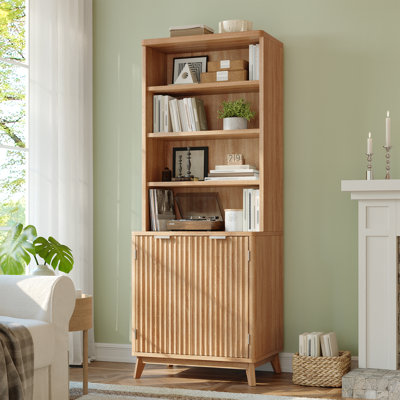 Mid-century Modern Bookcase, 70.9" Tall Storage Cabinet With Fluted Doors & Adjustable Shelves, For Living Room, Office, Kitchen by George Oliver