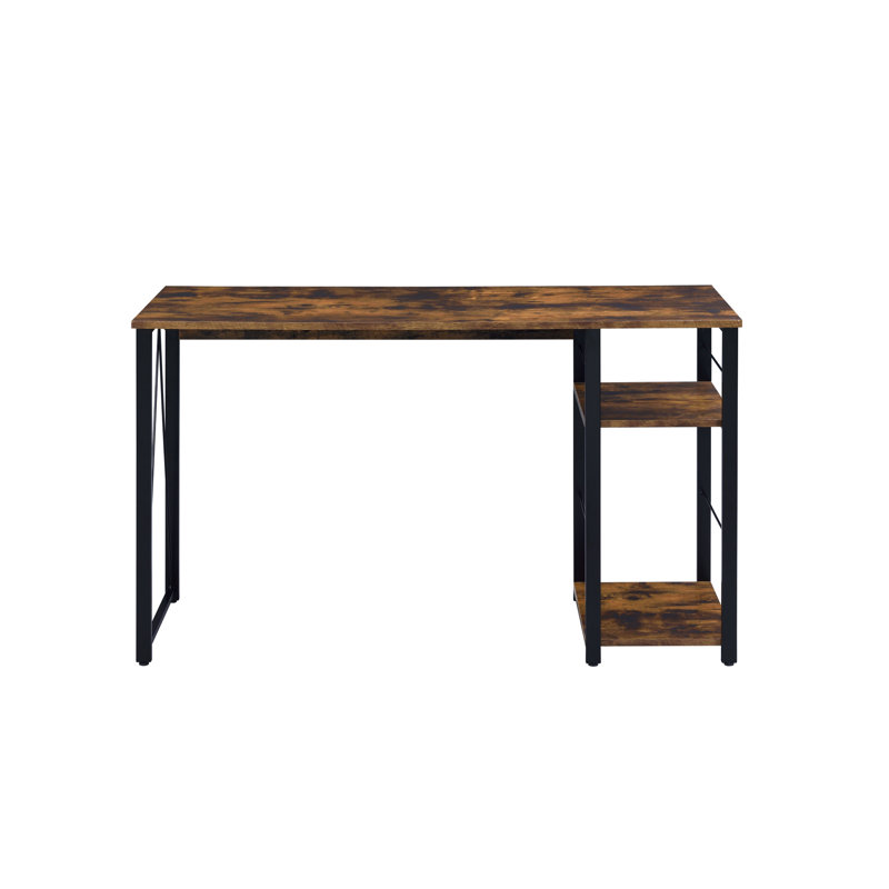 Bureau rectangulaire avec placage en chêne vieilli et base en métal noir avec 2 tablettes et 2 niveaux, Black