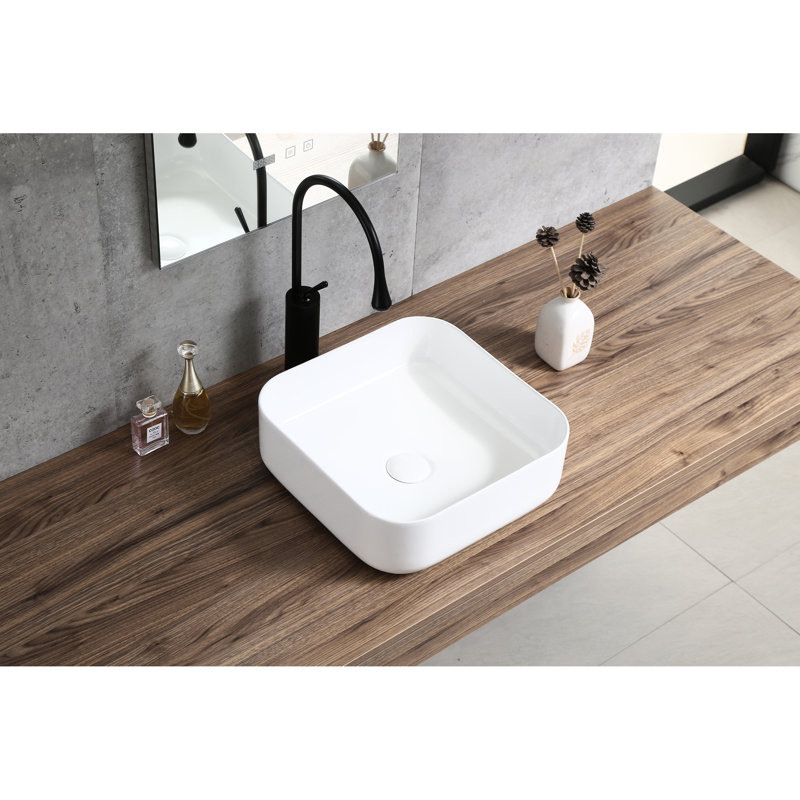 Lavabo de comptoir en céramique à finition blanche - élégant pour les intérieurs de salle de bain, comptoir moderne, blanc, teinté