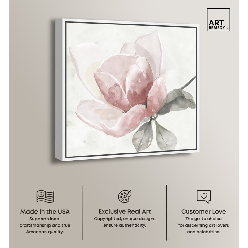 Faded Blush Rose Floral Canvas Art with White Frame, 31" x 31"