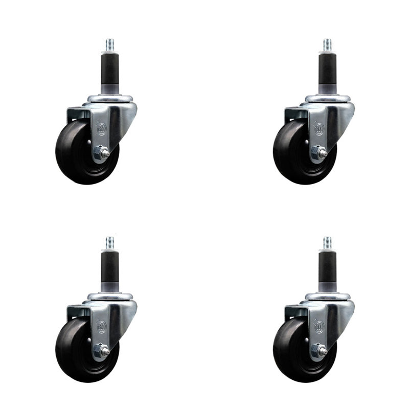 Ensemble de roulettes à tige extensible en caoutchouc souple de 3 pouces de 1-1 / 8 pouces SS SCC