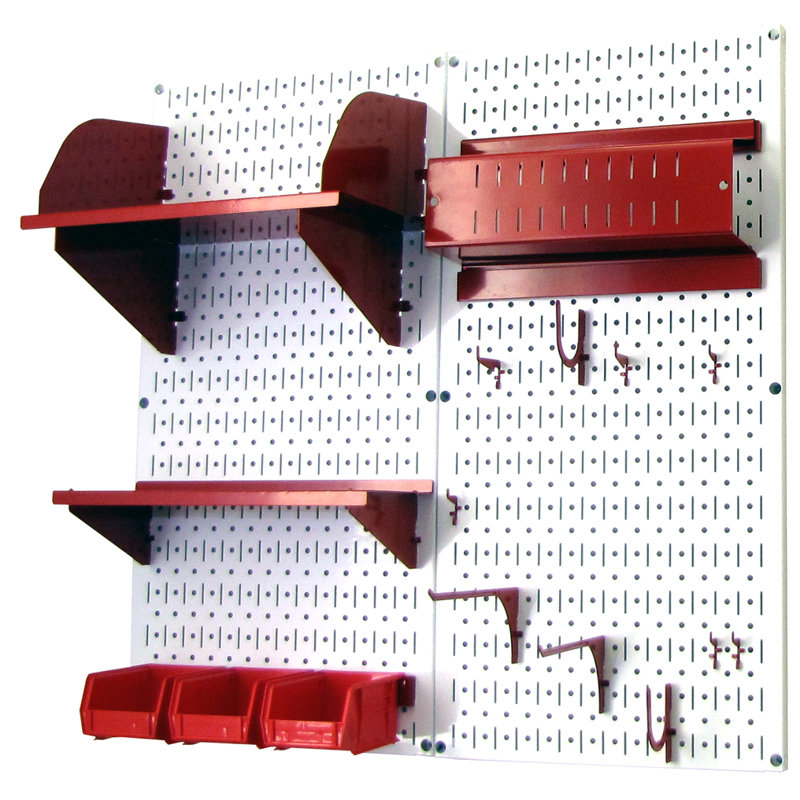 Ensemble de panneaux perforé de rangement pour accessoires de loisirs, Blanc et rouge