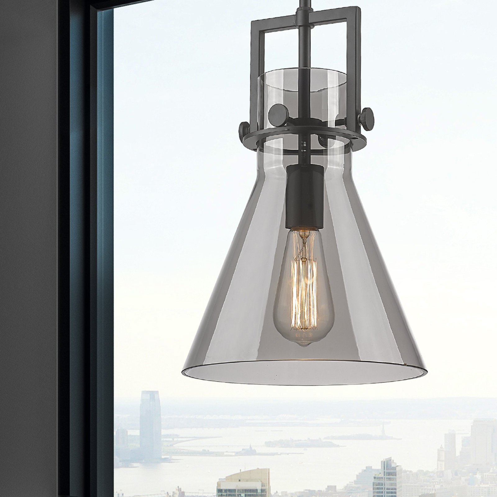 Coterie Single Light Glass Dimmable Pendant, Plated Smoke, Matte Black, 13.63" H x 10" W x 10" D