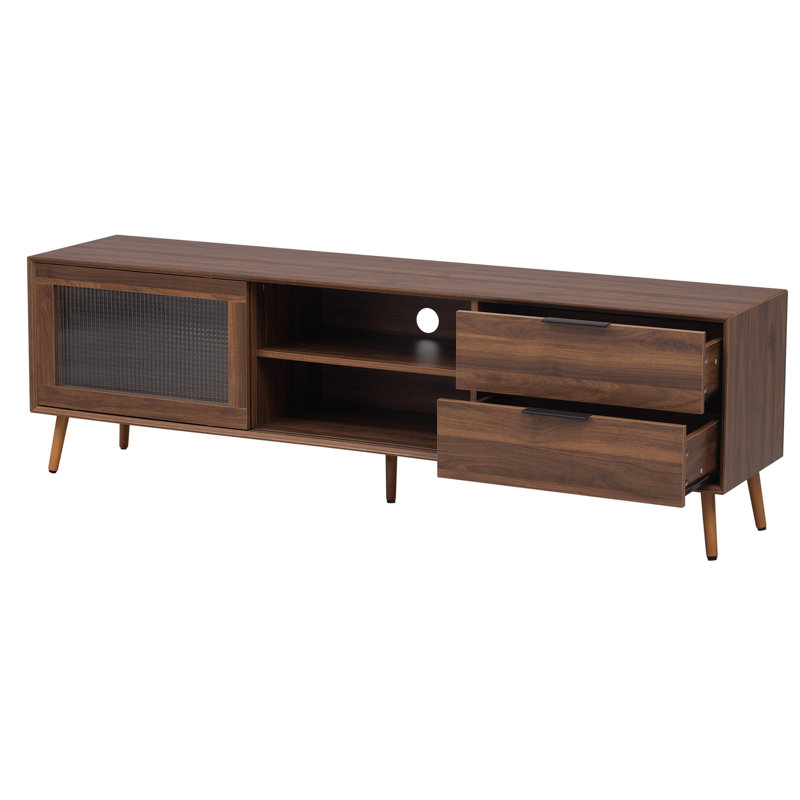 Meuble télé 75 po avec portes en verre, 2 tiroirs et armoire de rangement Modern