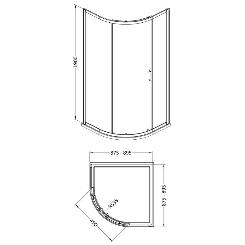 1900mm x 900mm Single Entry Quadrant - Brushed Brass, Chrome