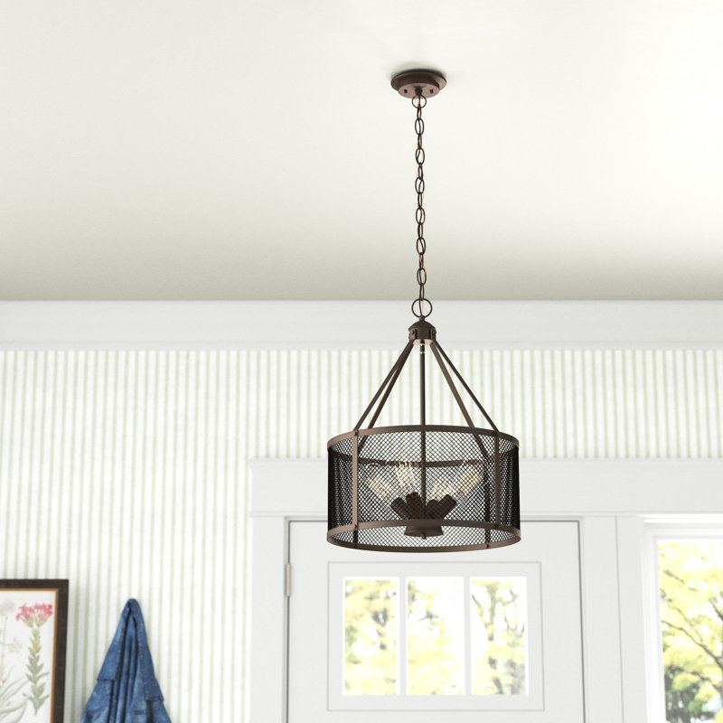  Luminaire suspendu de style industriel en bronze frotté 4 lumières Ironclad de 16 po de largeur
