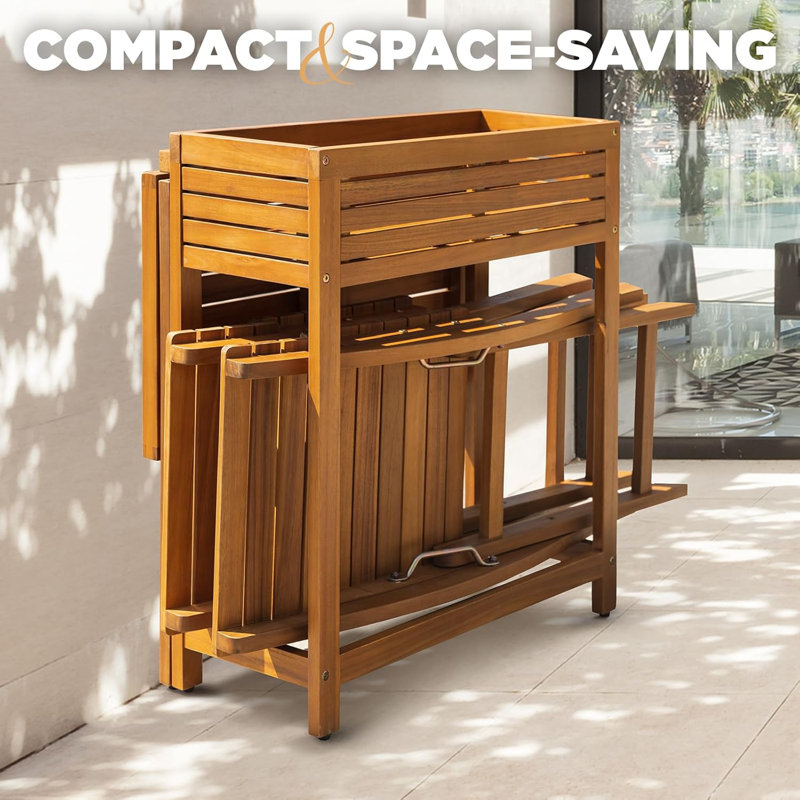 2 - Person Wood Patio Dining Set with Extendable Rectangular Table , Cushions Included