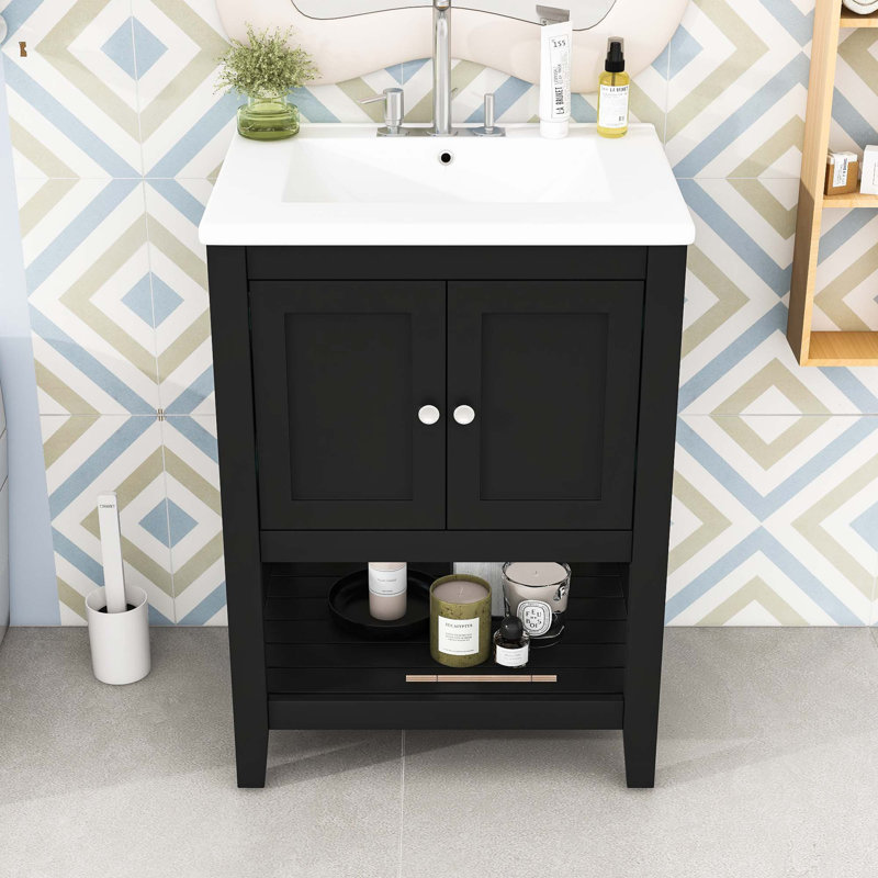 Bathroom Vanity Ceramic Sink with Shelf