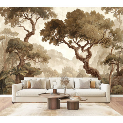 Vintage Forest Peel and Stick Wallpaper Timeless Sepia Forest Landscape Twisting Branches Wall Murals 69"H x 96"W Removable PVC Wall Paper Self-Adhesive Wall Decor for Bedroom Living Room Home Office