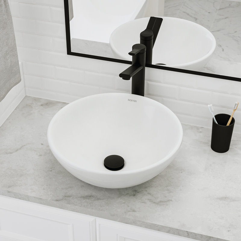 Karran Valera 16 In. Vitreous China Round Vessel Bathroom Sink