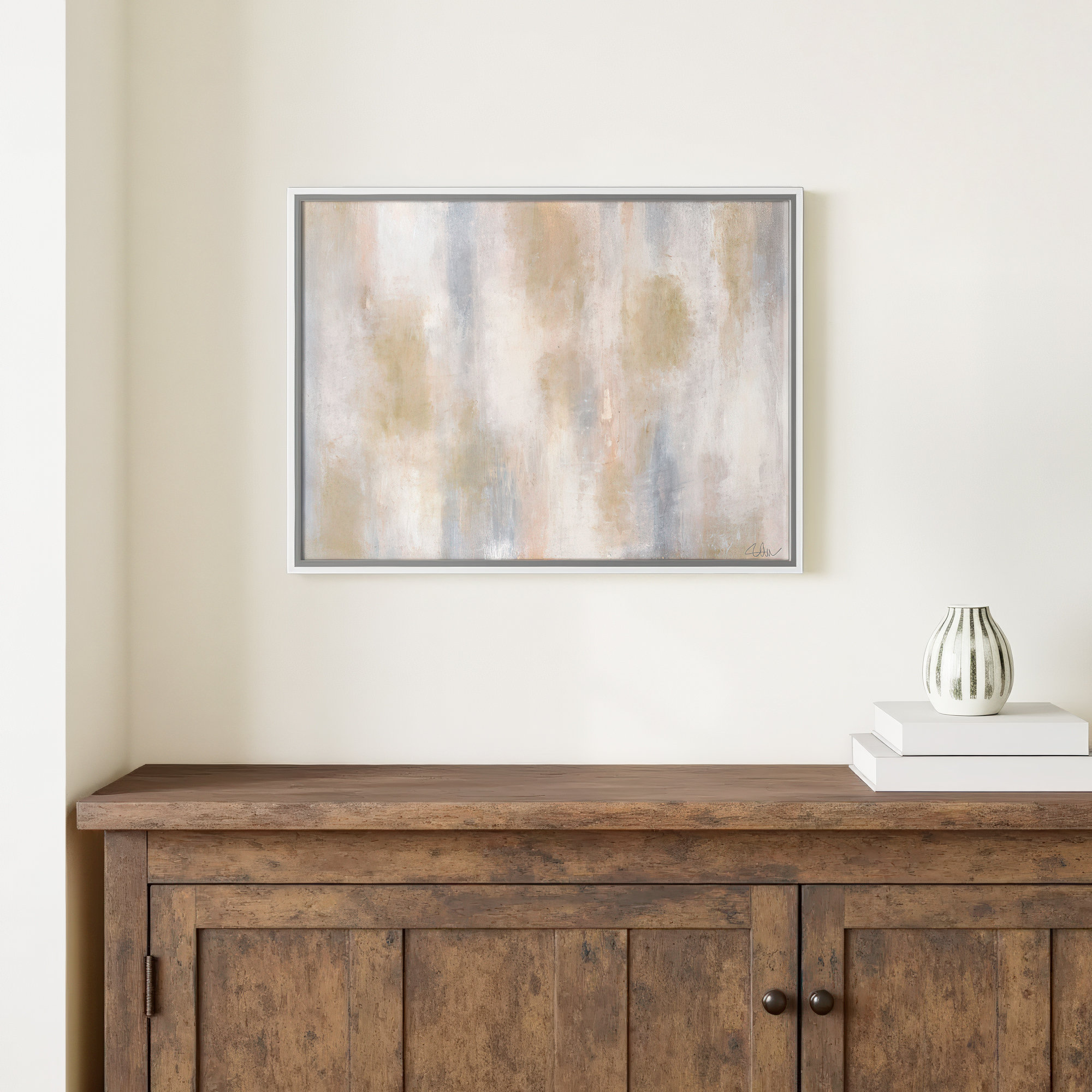 Pulsating Shimmer - Floater Frame Painting on Canvas, 12" H x 16" W x 2" D, White Framed